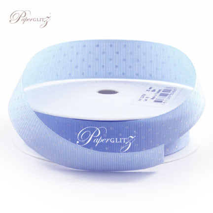22mm Gros Grain with White Polka Dots - 20Mtr Roll - Baby Blue