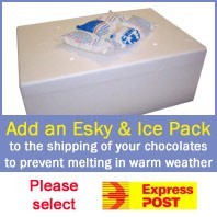 Express Post & Esky & Ice Pack recommended to help prevent chocolates from melting.