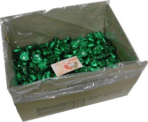 Foil Wrapped Chocolate Hearts - Green - 5kg (approx 620)