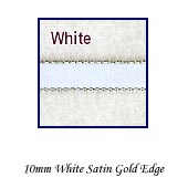 Double Sided Satin Ribbon 10mm - White with Gold Edge - 23Mtr Roll