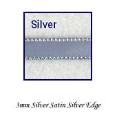 Double Sided Satin Ribbon 3mm - Silver with Silver Edge - 45Mtr Roll