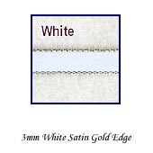 Double Sided Satin Ribbon 3mm - White with Gold Edge - 45Mtr Roll