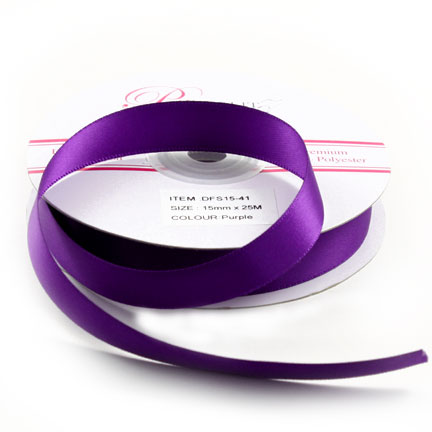 Double Sided Satin Ribbon 15mm - Purple - 25Mtr Roll