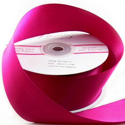 Double Sided Satin Ribbon 40mm - Rich Magenta - 25Mtr Roll