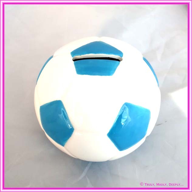 Bomboniere - Money Box Soccer Ball Blue & White