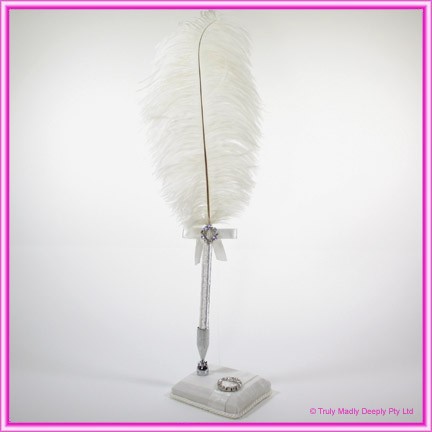Wedding Feather Pen - Diamante Circlet Ivory