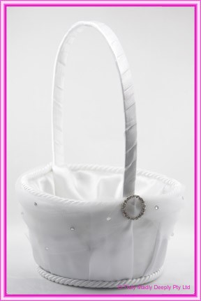 Wedding Flower Basket Large - White Round Diamante Buckle