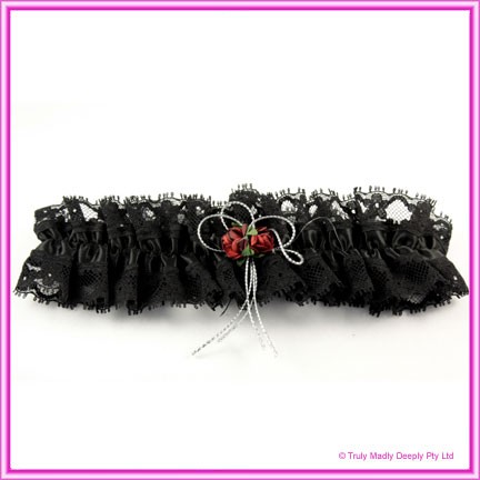 Wedding Garter - Black with Red Rose