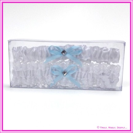 Wedding Garter - White with Blue Ribbon Double Pack (Throw Away)