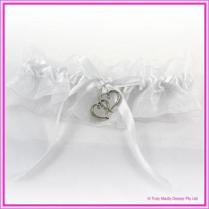 Wedding Garter - Silver Hearts on Satin