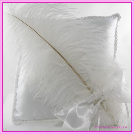 Wedding Ring Cushion - Large White Feather