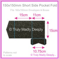 150mm Square Short Side Pocket Fold - Crystal Perle Metallic Glittering Black