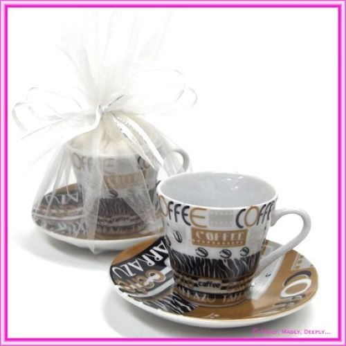 Bomboniere - Espresso Cup and Saucer - Coffee Beans Rustic Safari!
