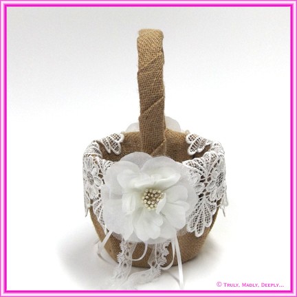 Wedding Flower Basket - Hessian & Lace