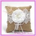 Wedding Ring Cushion - Hessian, Lace & Flower