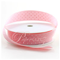 22mm Gros Grain with White Polka Dots - 20Mtr Roll - Baby Pink