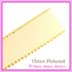 Double Sided Satin Ribbon 15mm - Cream with Gold Edge - 25Mtr Roll