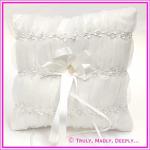 Wedding Ring Cushion - Square Lace & Pearls White