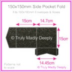 150mm Square Side Pocket Fold - Crystal Perle Metallic Glittering Black