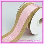 Hessian Ribbon 50mm - Pink Polka Dot - 3mtr